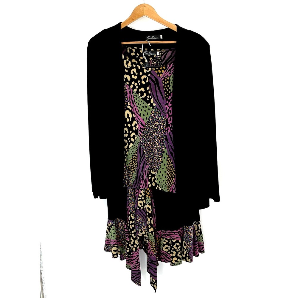 Travel Elegance 3 Piece Set Outfit Cardigan  (L) Top (XL) Pull On Skirt Med BOHO